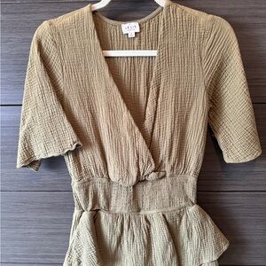Le Lis Olive Textured Wrap Peplum Dress / Romper